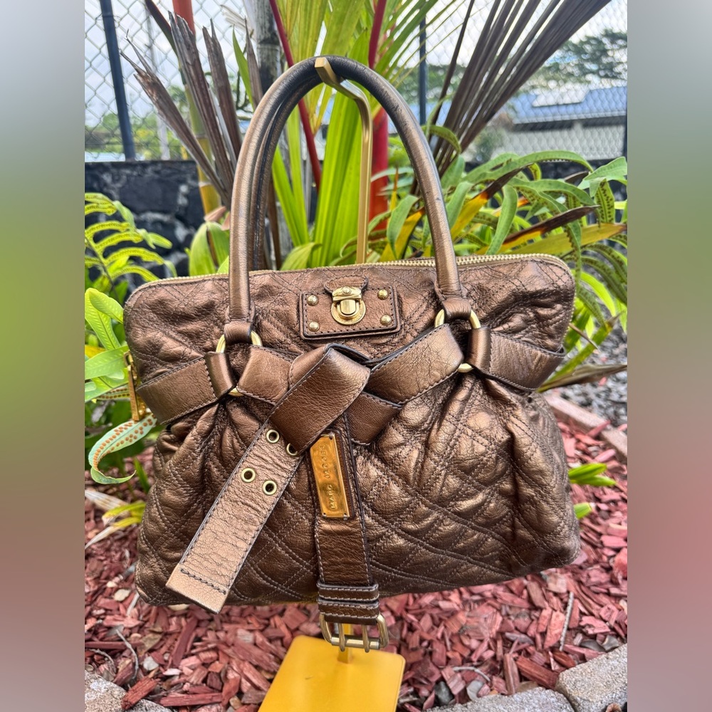 Marc Jacobs Made in Italy Quilted Bronze Metallic Leather Satchel Bag - Picture 3 of 17